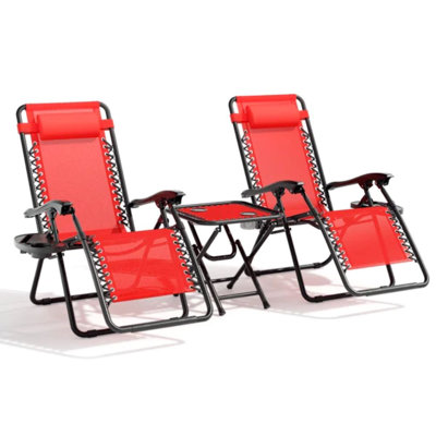 Naje 3Pcs Folding Zero Gravity Reclining Chair Set with Side Table, Lounge Chairs Set with Headrest
