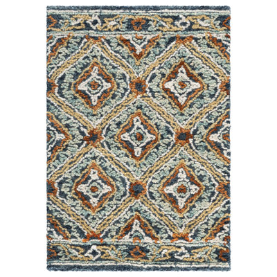 Muhsin Hand Tufted Wool/Cotton Ikat Rug in Navy/Yellow