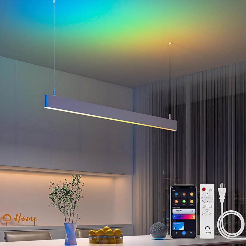 Lumary 48" Smart LED Linear Pendant Light,Wi-Fi Island Lights Hanging Fixtures, RGBAI Dimmable Chandelier for Kitchen Dining Work with Alexa & Google Assistant, Adjustable Height