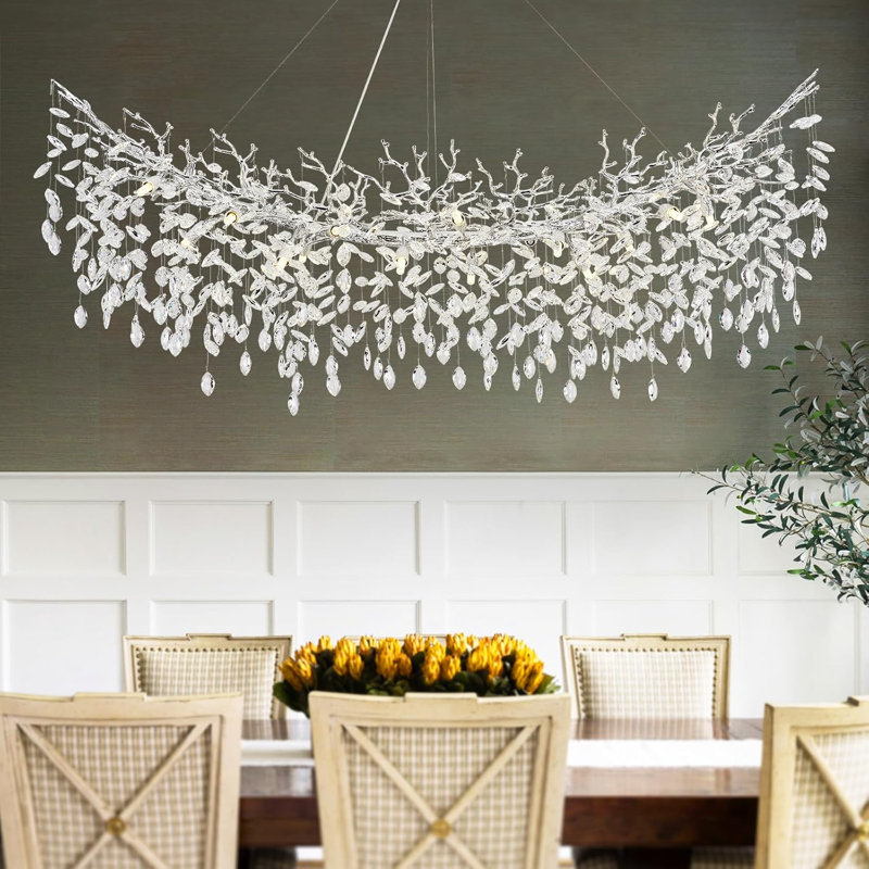 Lustre moderne en cristal K9, Argent argent, H 18,11 po x l 62,99 po x P 21,65 po