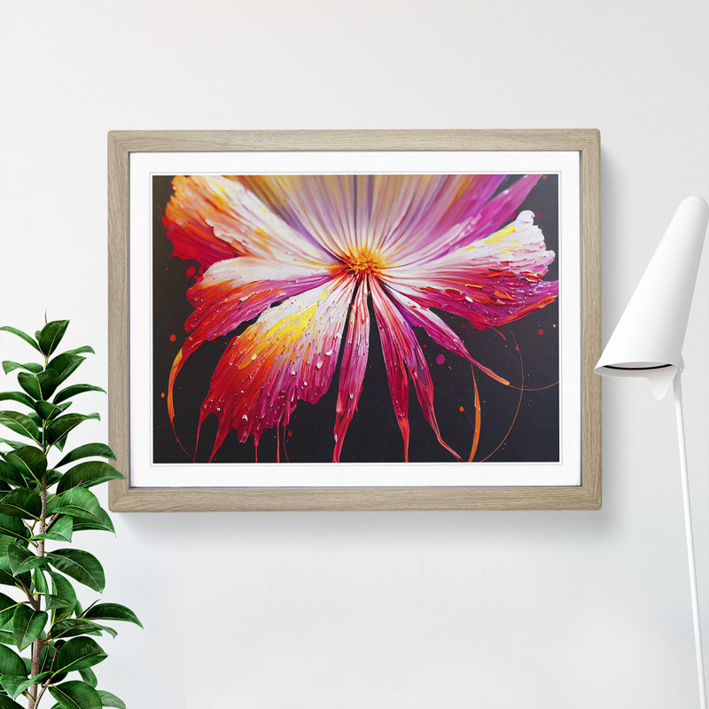 Exceptional Modern Flower Abstract - Single Picture Frame Painting, 46cm H x 64cm W x 2cm D, Oak