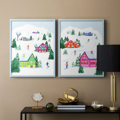 «Candy Ski Village I», reproduction encadrée de qualité supérieure - prête à être accrochée - aucun clou requis - aucun clou requis