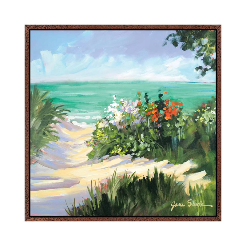 Sun Beach Dunes by Jane Slivka - Painting on Canvas, 45.72 cm H x 45.72 cm W, Classic Wood Framed