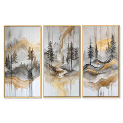 «Gold Forest and Peaks Solitude Horizon - Forest», reproduction sur toile 3 pièces