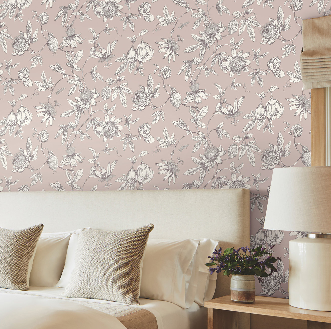 Passion Flower Toile Floral Wallpaper, Orchid