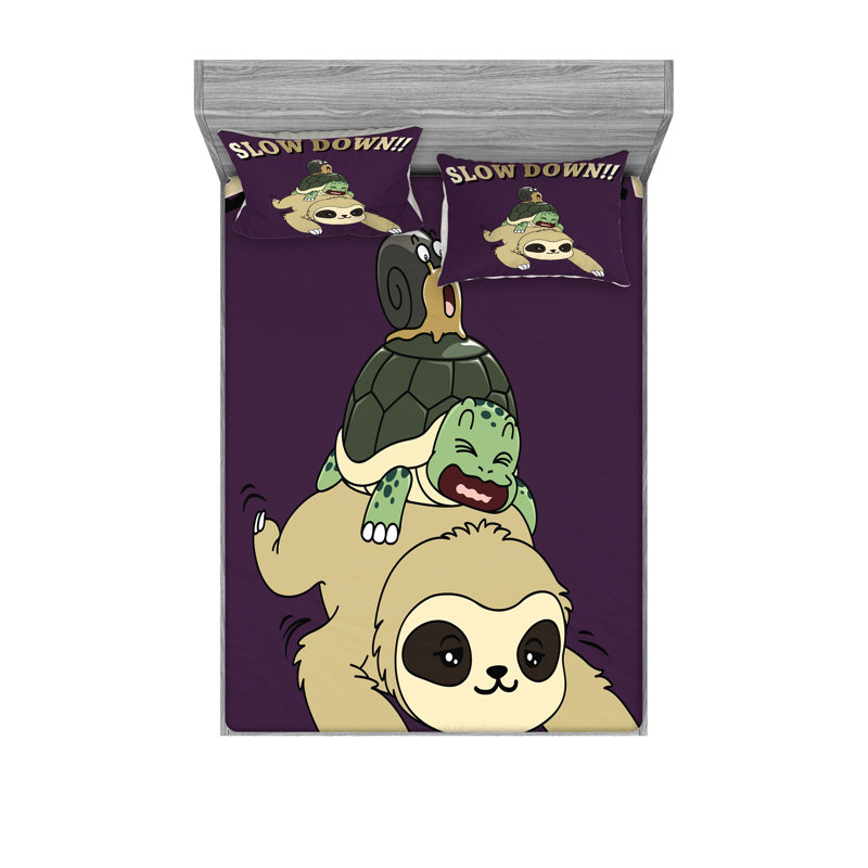 Multicolore drap-housse et coussin décoratif Ambesonne Sloth, Ensemble de draps pour très grand lit californien