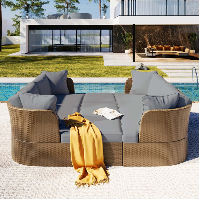 Canapé d'extérieur avec coussins de 76,4 po de largeur Keywanna, Gris