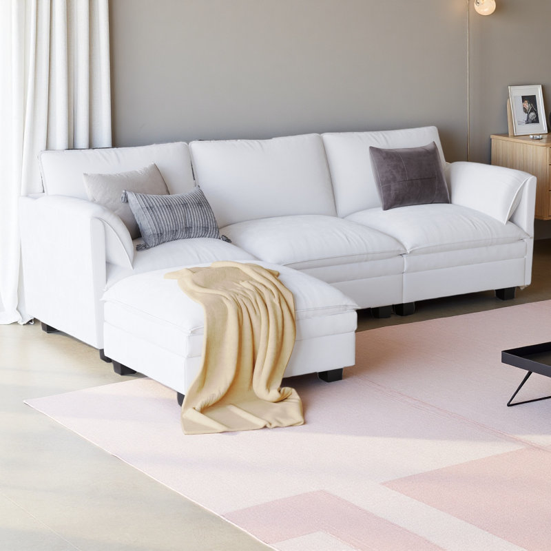 Canapé de grande taille à 3 places de 107,8 po, canapés en forme de L avec repose-pieds mobile, accoudoirs avec poches, fauteuils en tissu modernes pour le salon