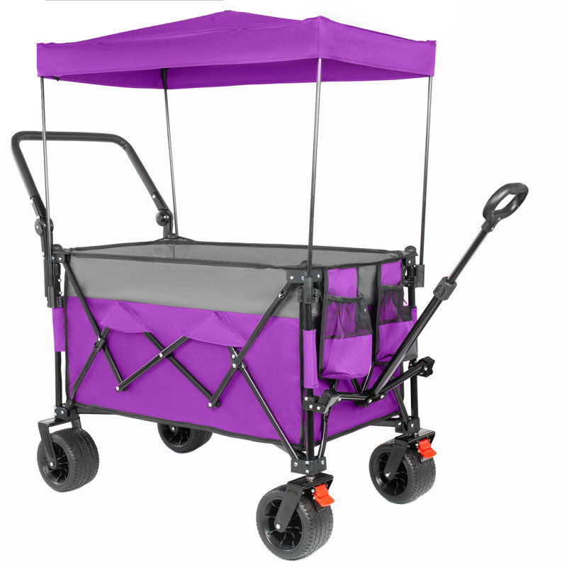 Chariot utilitaire pliable avec auvent amovible, chariot d'extérieur robuste d'une capacité de 480 lb, Mauve