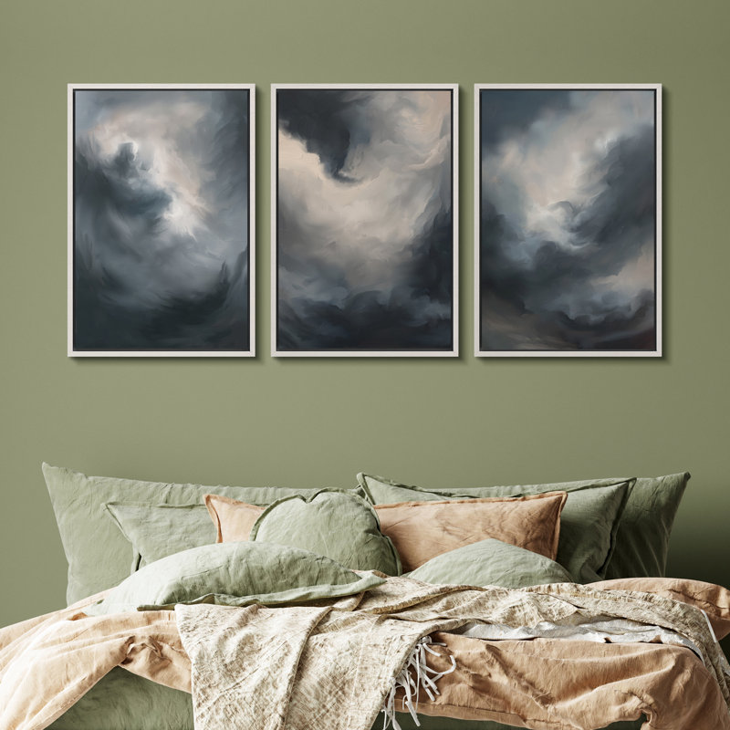 «Stormy Cloud», reproduction d'art sur toile abstraite sur toile, ensemble de 3 - Moody Sky Decor pour chambre à coucher ou salon