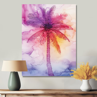 Lueur colorée de palmiers à Hawaï I - Décoration florale en métal, impression de palmiers