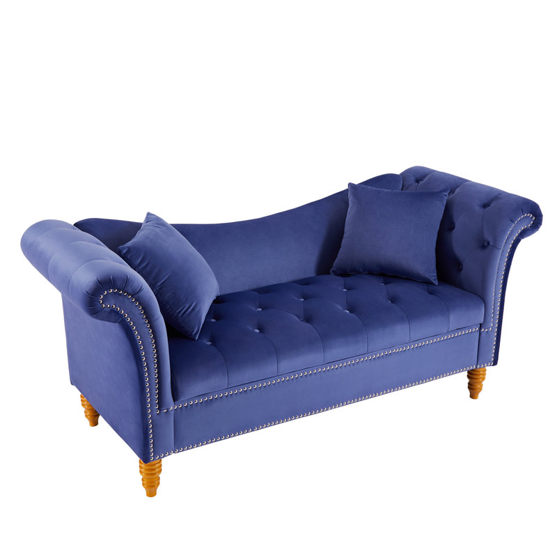 Repose-pieds de rangement rectangulaire en velours Jalinqua, 100 % polyester bleu