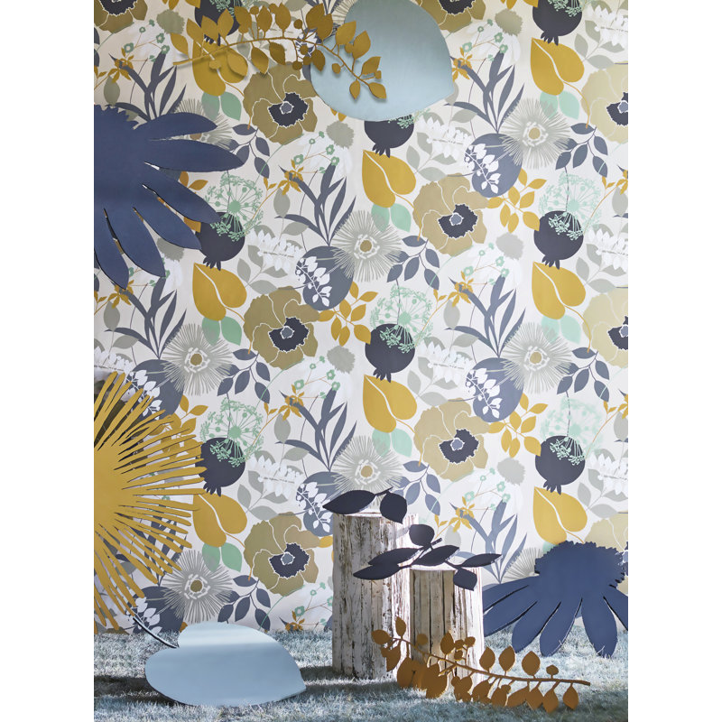 Doyenne Wallpaper, Sky/Olive/Coral