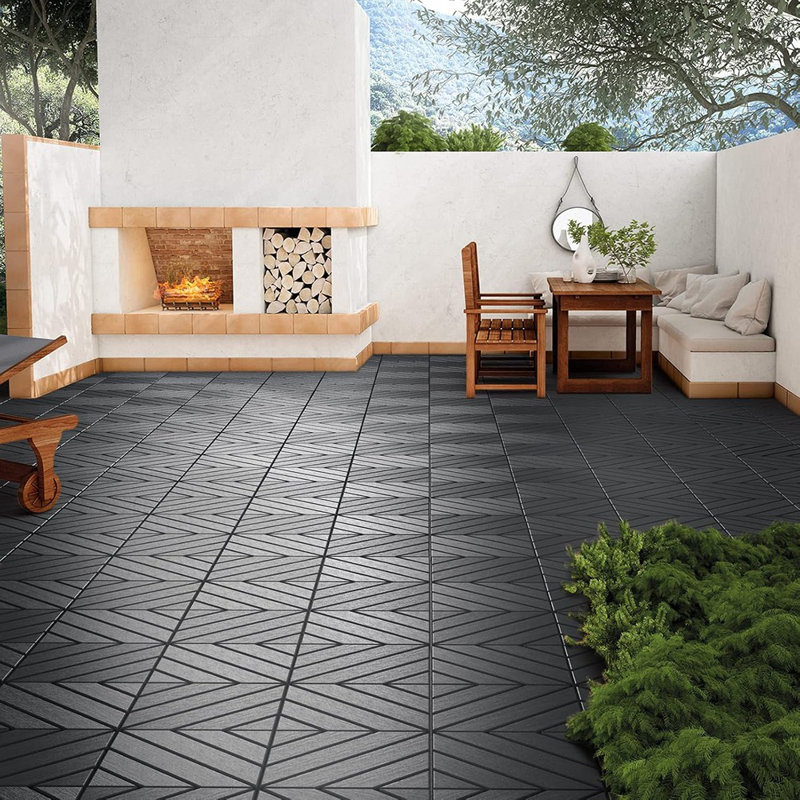 Carreaux de terrasse à emboîtement - Revêtement de sol extérieur en plastique robuste, carreaux imperméables et antidérapants pour patio, balcon, bord de piscine, garage, gris foncé