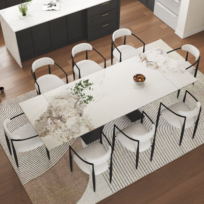 9-Piece 110.23" W Extendable Sintered Stone Dining Set