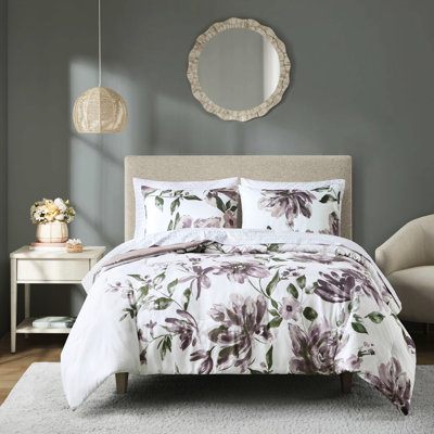Drap en microfibre mauve à motif d'édredon et taie d'oreiller à motif floral