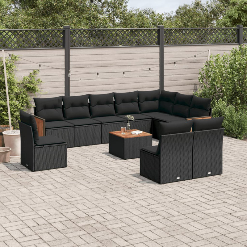  Ensemble de canapé de jardin en rotin PE grand modulaire noir