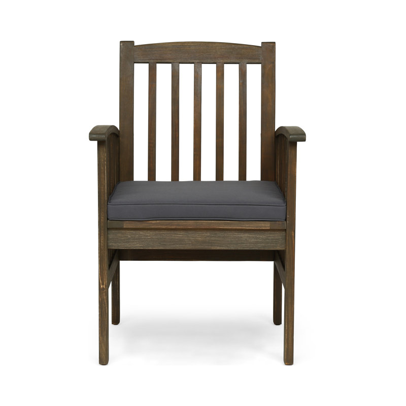 Chaise de patio en acacia avec coussin, Structure teck / coussin gris foncé