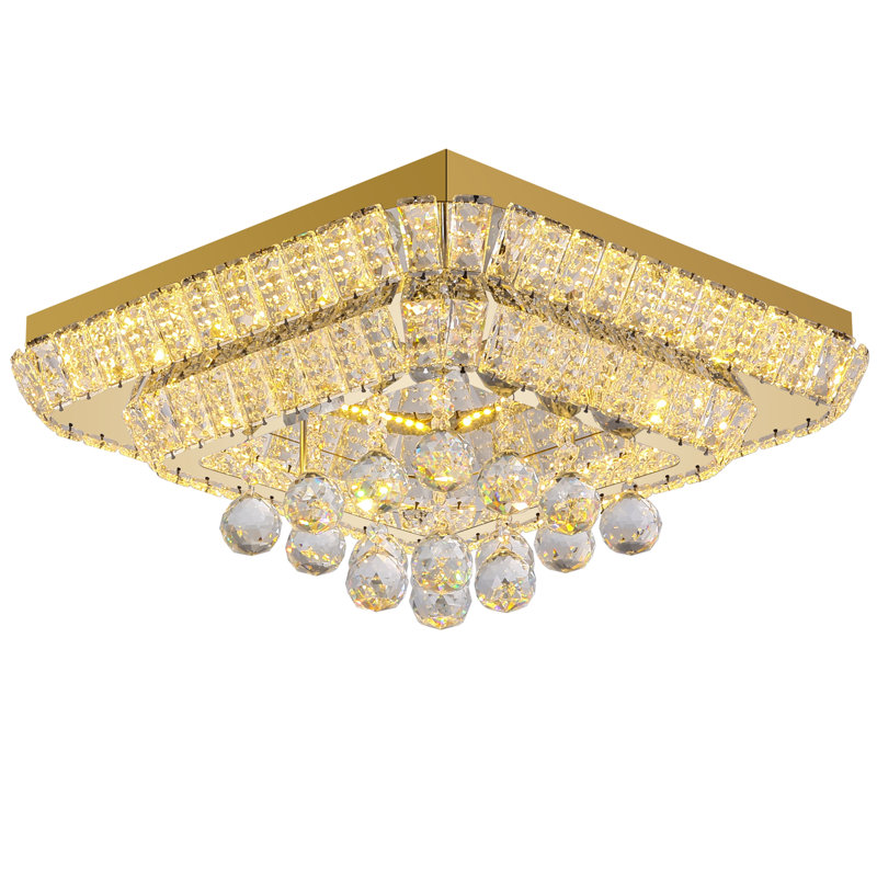 18" Modern Crystal LED Flush Mount Ceiling Light with Smart App & Remote Control, Chrome, 18"⌀, Chrome