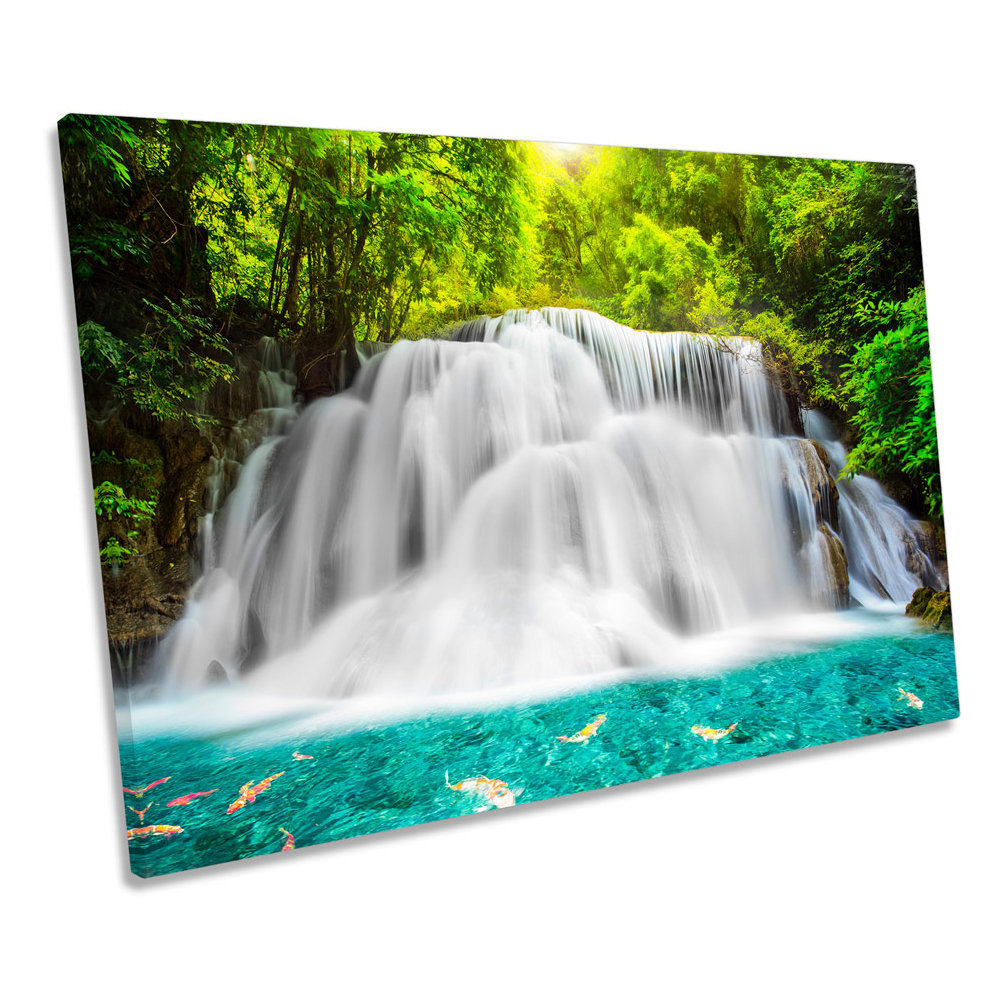Tropical Rain Forest Waterfall Scene - Wrapped Canvas Print