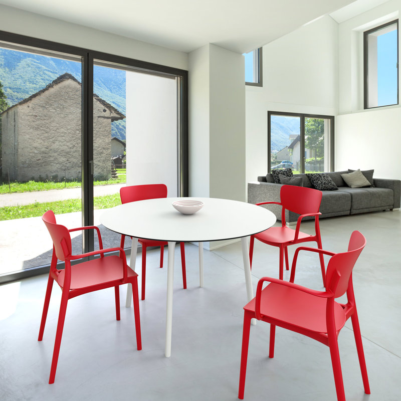 Farrah 4 - Person Patio Dining Set with Round Table, White/Red