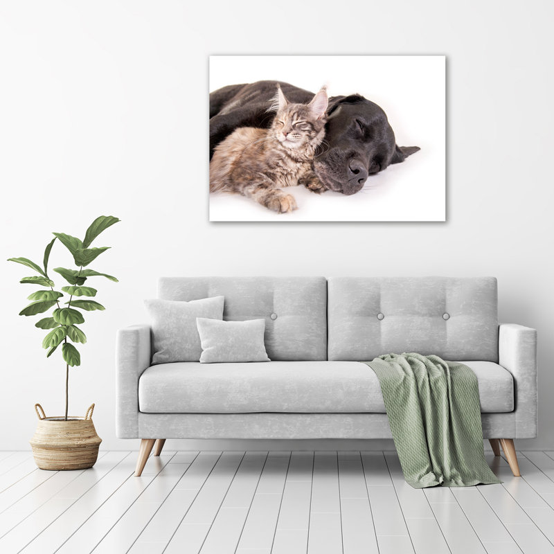 Dog With A Cat - Unframed Art Prints on Glass