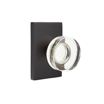 Emtek Privacy Knobset w/ Modern Rectangular Rosette and Modern Disc Glass Knob