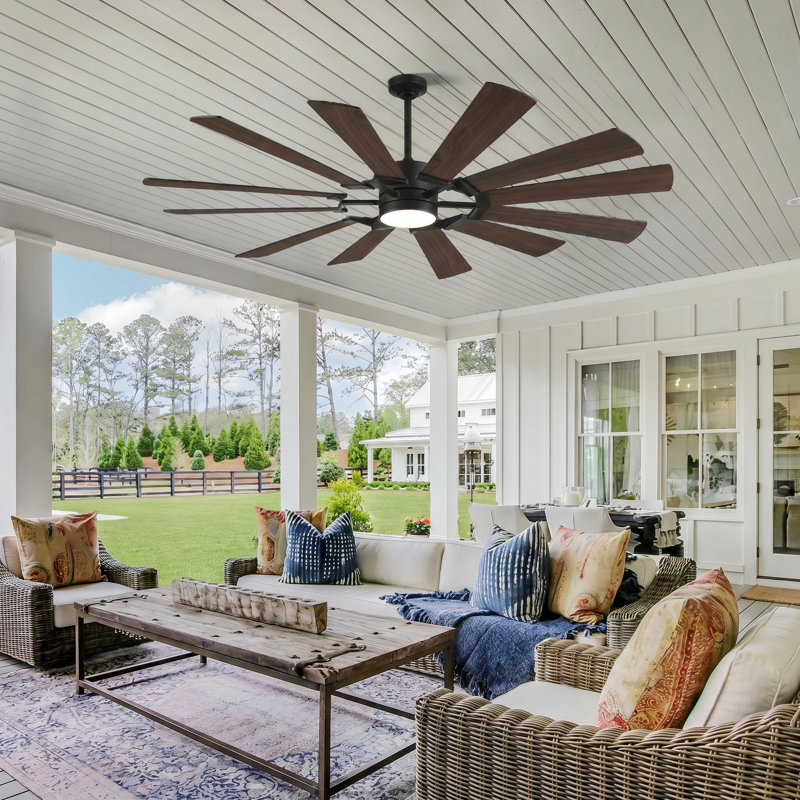 Large 12-blade Outdoor Windmill Ceiling Fan With Light And Remote, Dual-finish Blades, Ideal For Large Indoor & Outdoor Spaces Like Patio, Porch, Gazebo, Garage, Living Room