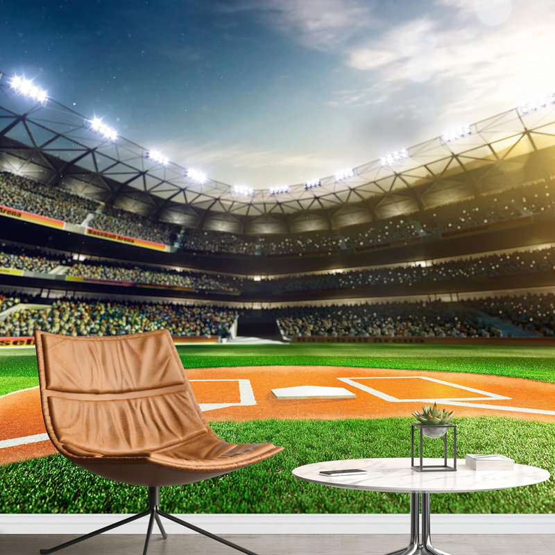 Neon Light Baseball Diamond Field Sports Athlète Photographie Exercice Gym Papier peint Murales, L 66 po x l 96 po