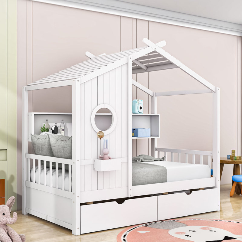 Wood Daybed with 2 Drawers and Shelves, Twin, White