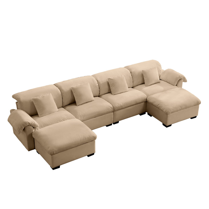 Canapé modulaire rembourré moderne en U en velours 4 places avec rangement brun clair Modern