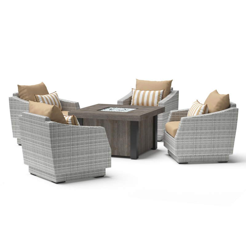 Bafra 5 Piece Sunbrella Outdoor Fire Chat Set - Maxim Beige