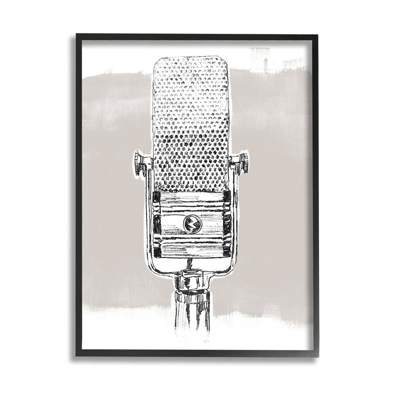 «Vintage Microphone Music Dessin On Wood» par June Erica Vess, impression, H 24 po x l 30 po x P 1,5 po