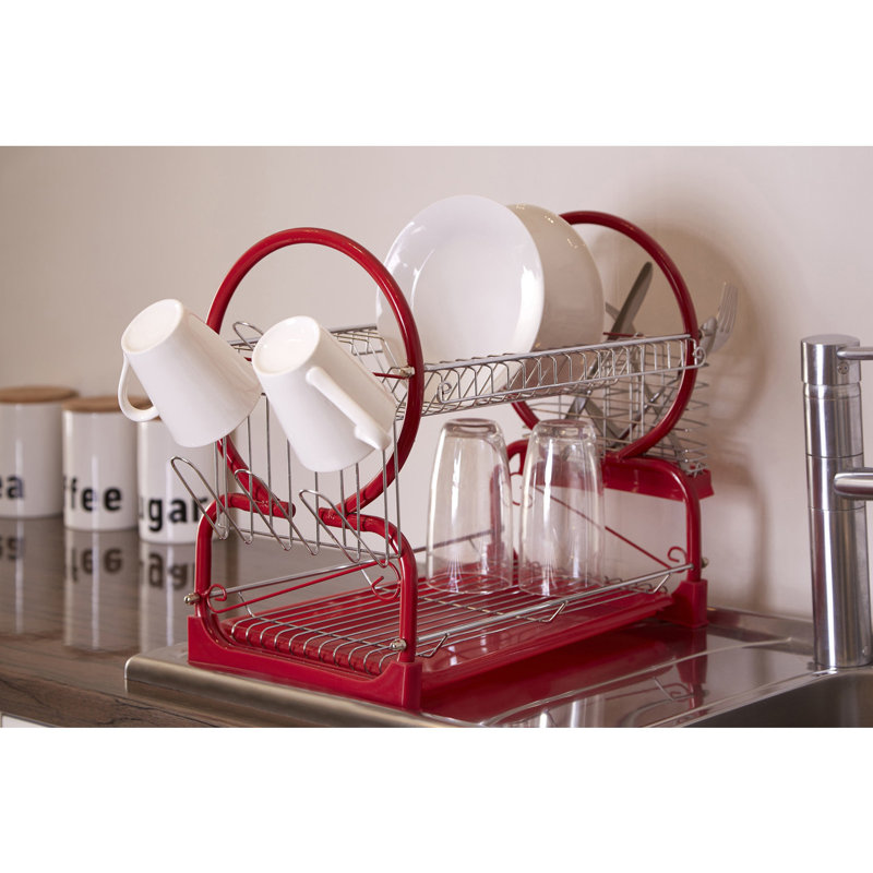 2 Tier Dish Drainer with Tray II, Red