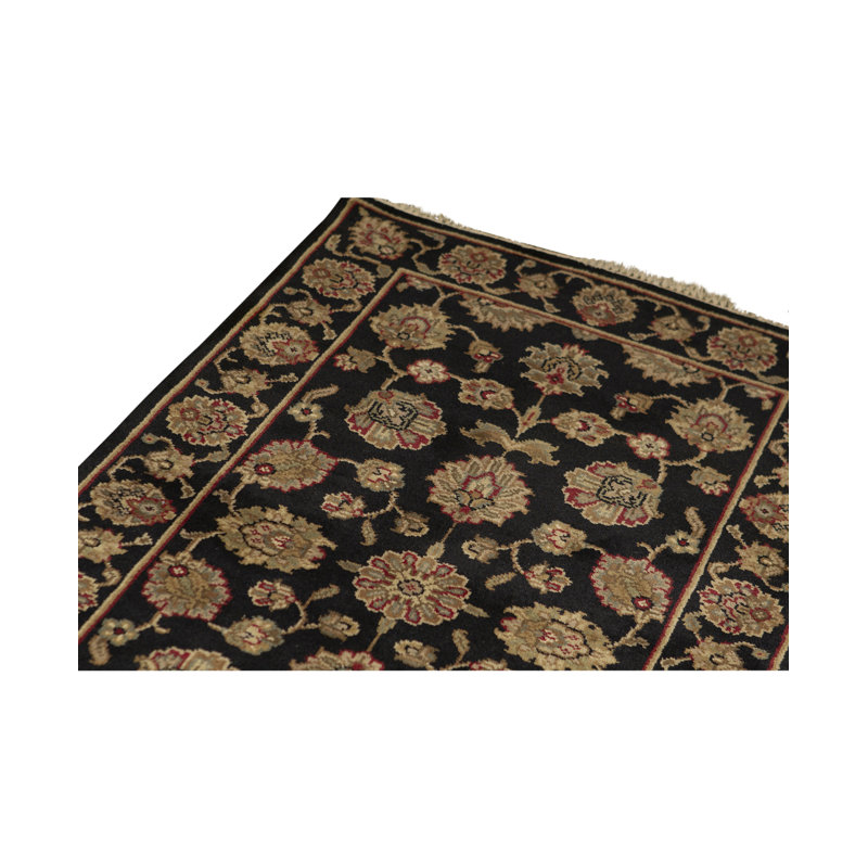 Manchuria Wool Oriental Area Rug in Black/Cream/Olive