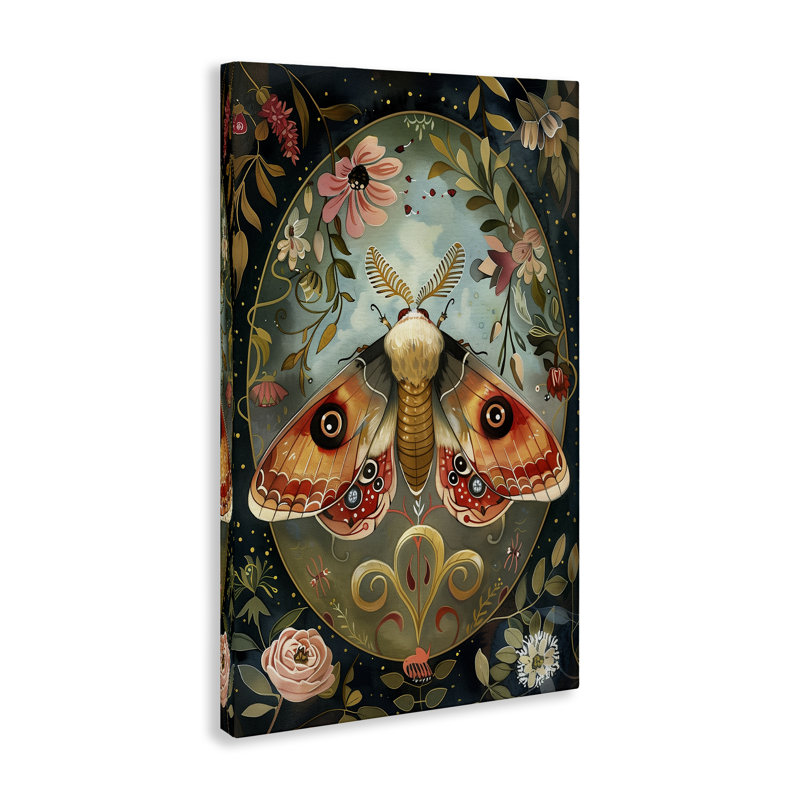 Toile papillon de nuit victorienne ornée, par The Dutch Lady, H 24 po x l 16 po