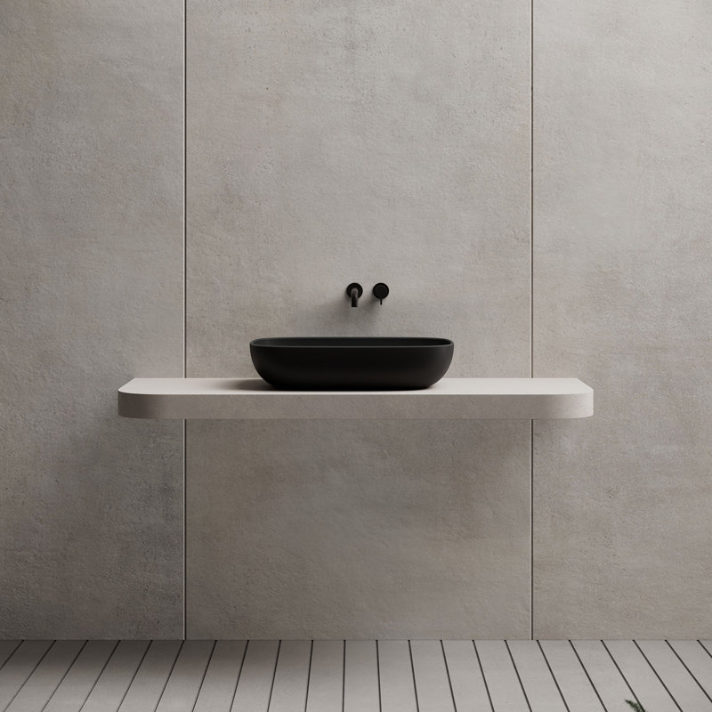 MonBlari 24" X 16" Rectangle Solid Surface Matte Black Vessel Sink, Matte Black