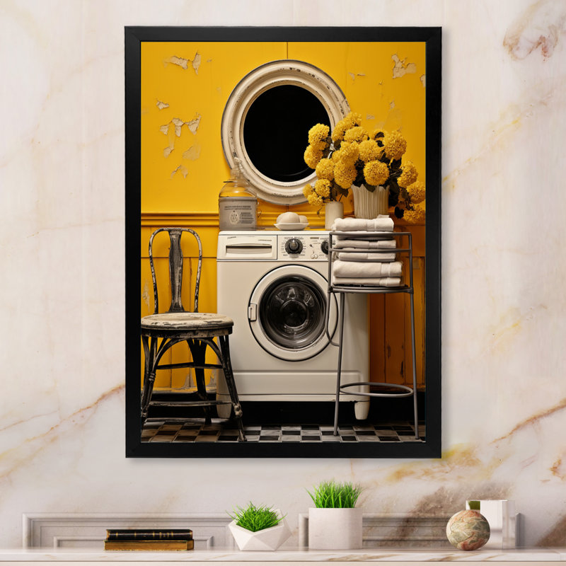 «Lazarette Laundry Retro Vibe» sur toile, Cadre photo noir, H 20 po x l 12 po x P 1 po