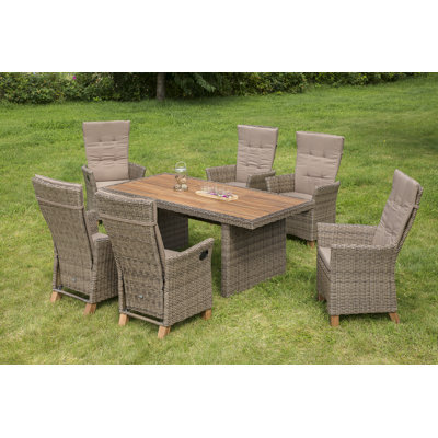 Inouye 6 - Person Acacia Rectangular Patio Dining Set with Cushions included