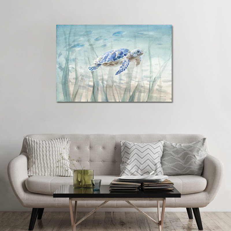 Tortue sous-marine - Estampe numérique sur toile tendue avec châssis, H 32 po x l 48 po