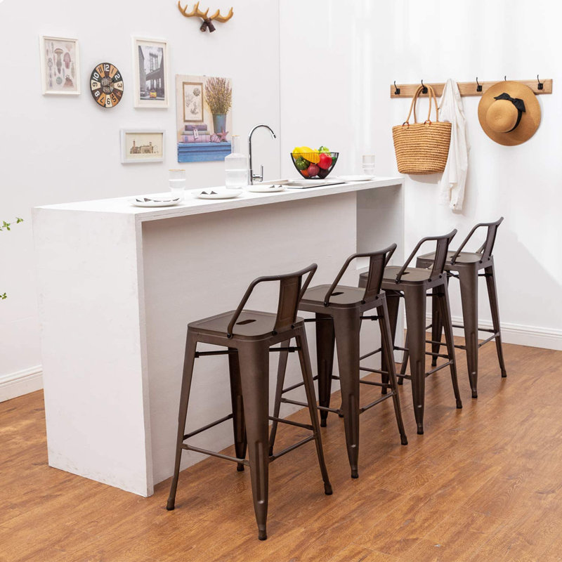 Rusty Metal Counter Height Bar Stools with Low Back, Set of 4