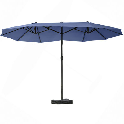 Outdoor Umbrella 15' Steel Rectangular Outdoor Double Sided Market With Base, Sun Protection & Easy Crank For Deck Pool Outdoor