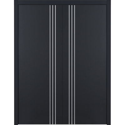 Glam G-Pro 004 Pre-Hung Soft Black Laminated Modern Interior Double Door 64in x 84in Reversible