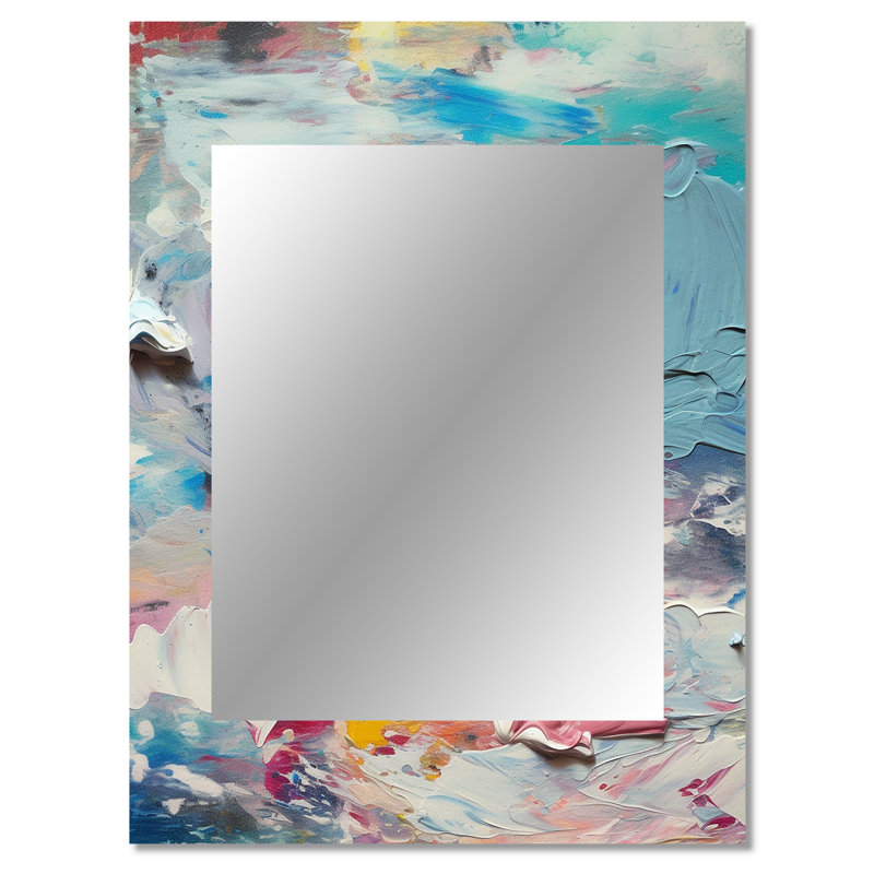 «Summer Memories» abstrait en blanc et bleu I - peinture abstraite unique miroir, grand miroir mural bleu, reproduction d'art en métal
