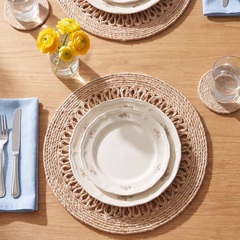 Maluma Handmade Woven Jute Geometric Round Placemat