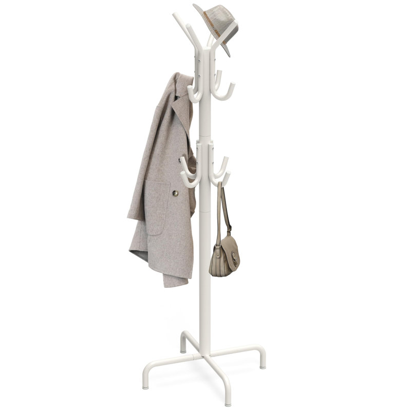 Standing Coat And Hat Hanger Organizer Rack, 12 Hooks, White