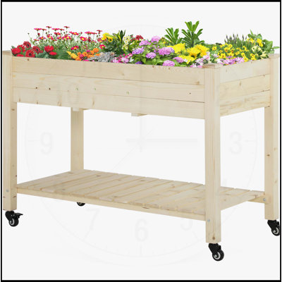 Elevated Wooden Planter Box w/ Lockable Wheels