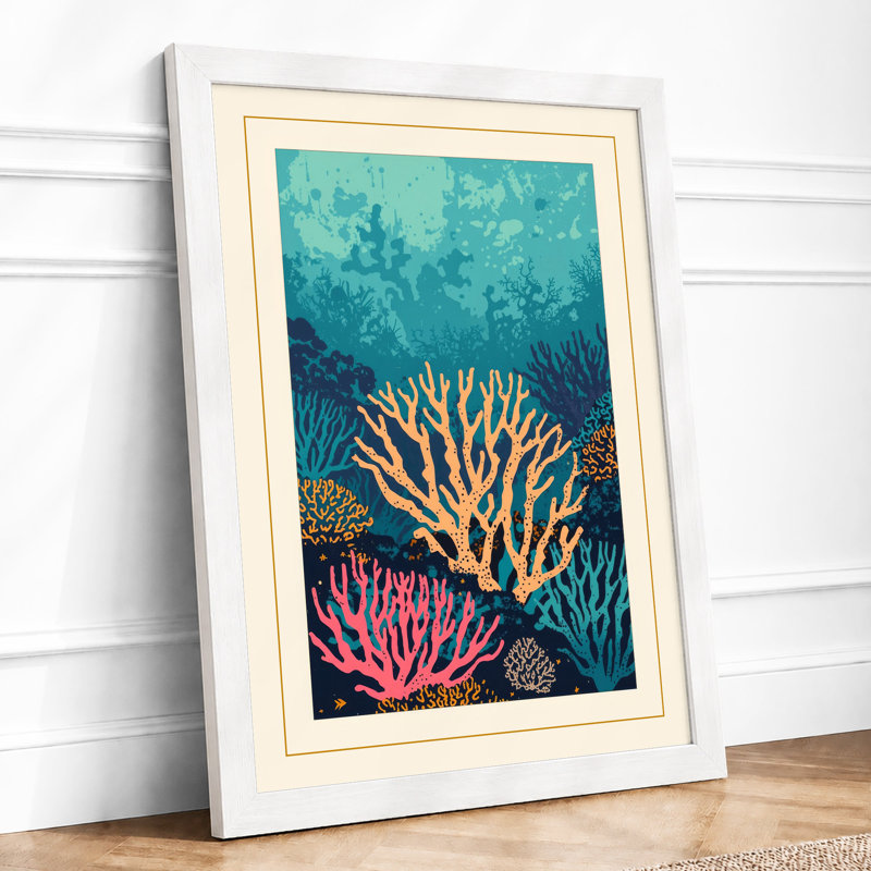 Coral Reef Sanctuary Coastal - Framed Print, A4 - 29.7 x 21.0 cm, White