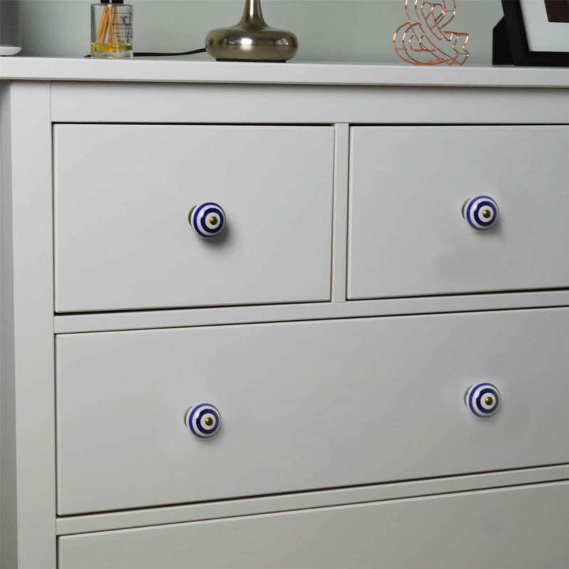 Nicola Spring - Round Ceramic Cabinet Knobs, White/Navy