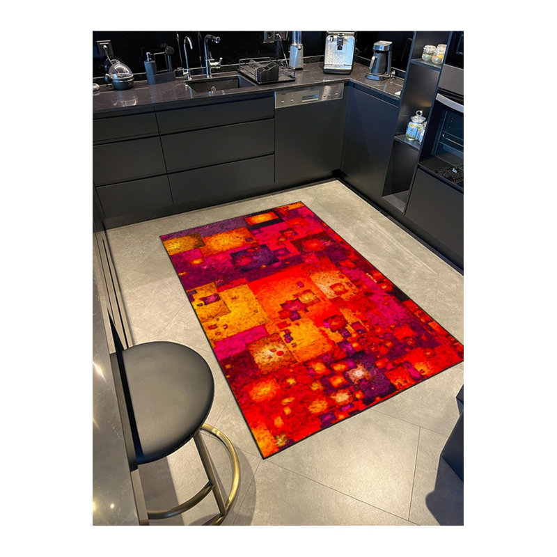 Tapis décoratif lavable orange à motif pastel, Sous-tapis rectangulaire 3 pi 11 po x 5 pi 11 po i